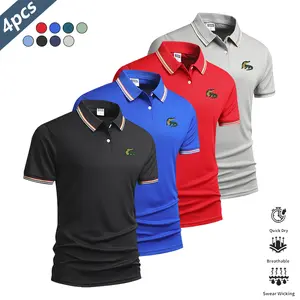 Men’s summer polo shirt set of 4 — breathable, moisture-wicking short sleeves for golf and casual wear; solid color throughout with a simple design; suitable for sports/fitness, outdoor activities, home leisure, shopping, and commuting.