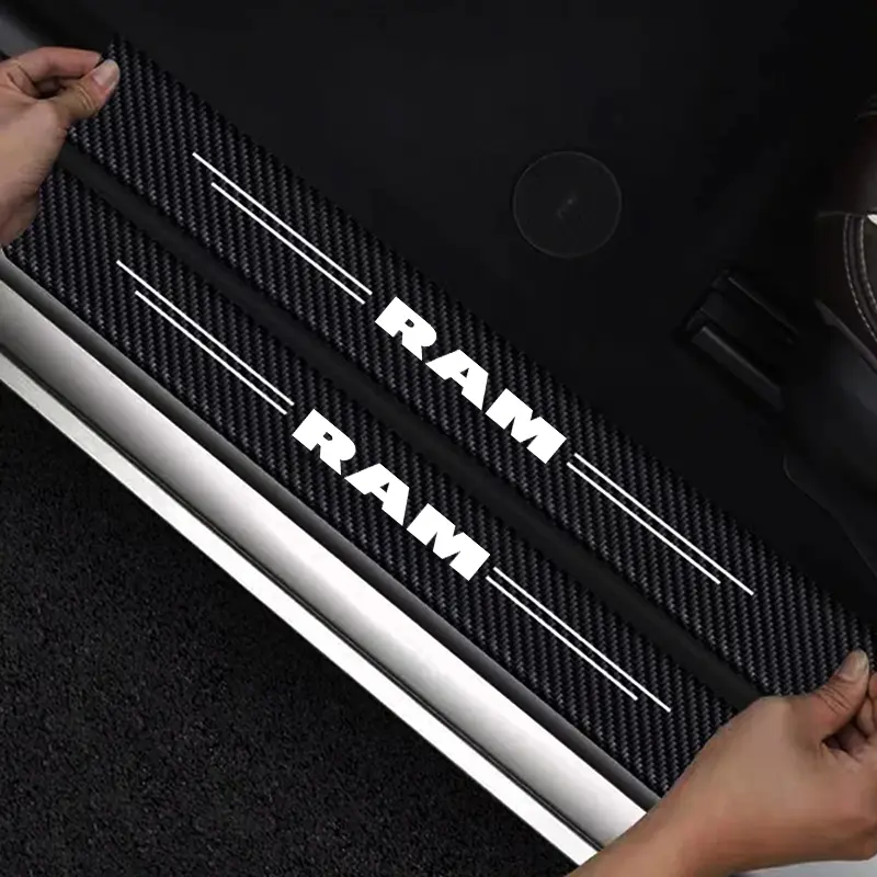 Dodge RAM Carbon Fiber Door Sill Sticker Kit, Interior Threshold Trim Strips, Door Sill Entry Guard, Auto Styling Accessories, Car Door Decals for Dodge, Automotive Decoration