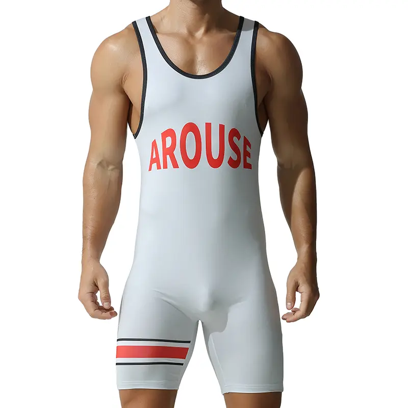 Tauwell Men's Retro Wrestling Singlet, Sleeveless Stretch Fabric Bodysuit with Letter Print, Slim Hug Compression Fit for Weightlifting & Grappling