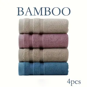4-Pack Soft & Absorbent Bamboo Hand Towels for Bathroom - Skin-Friendly, Striped, Woven, Contemporary, Space Theme, 70% Bamboo Fiber, 18% Cotton, 12% Polyester, 420gsm - 29x13in, Wash Cloths
