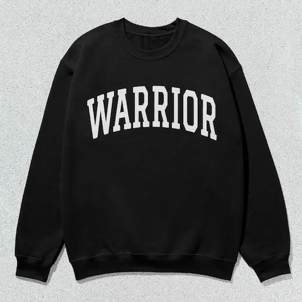 Men's Warrior Collegiate Crew Neck Sweatshirt - Menswear Unisex Casual Long Sleeve Minimalist Preppy Look Slogan Print Soft Comfortable Pullover Tops