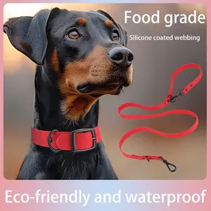 Silicone Dog Collar and Leash Set - Adjustable for Small/Large Dogs, Waterproof, Easy-to-Clean, Durable, with Reflective Safety Strips (Multiple Colors)