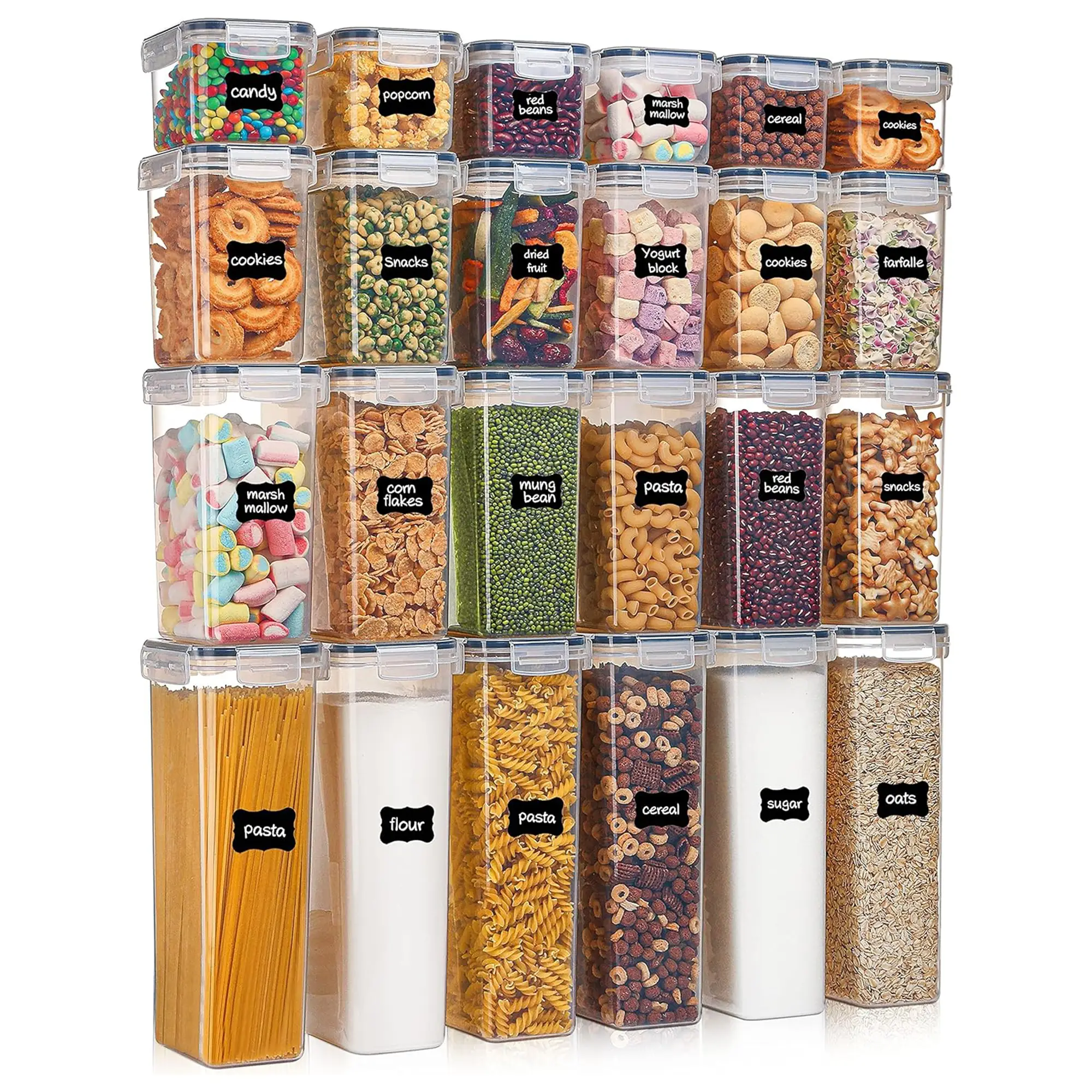 24PC Airtight Food Storage Containers with Lids, Kitchen Pantry Organization and Storage, BPA-Free Plastic Scale Food Canisters for Cereal, Flour, Sug