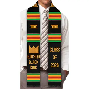 Educated Black King Class of 2026 Authentic Handwoven Kente Cloth Graduation Stole