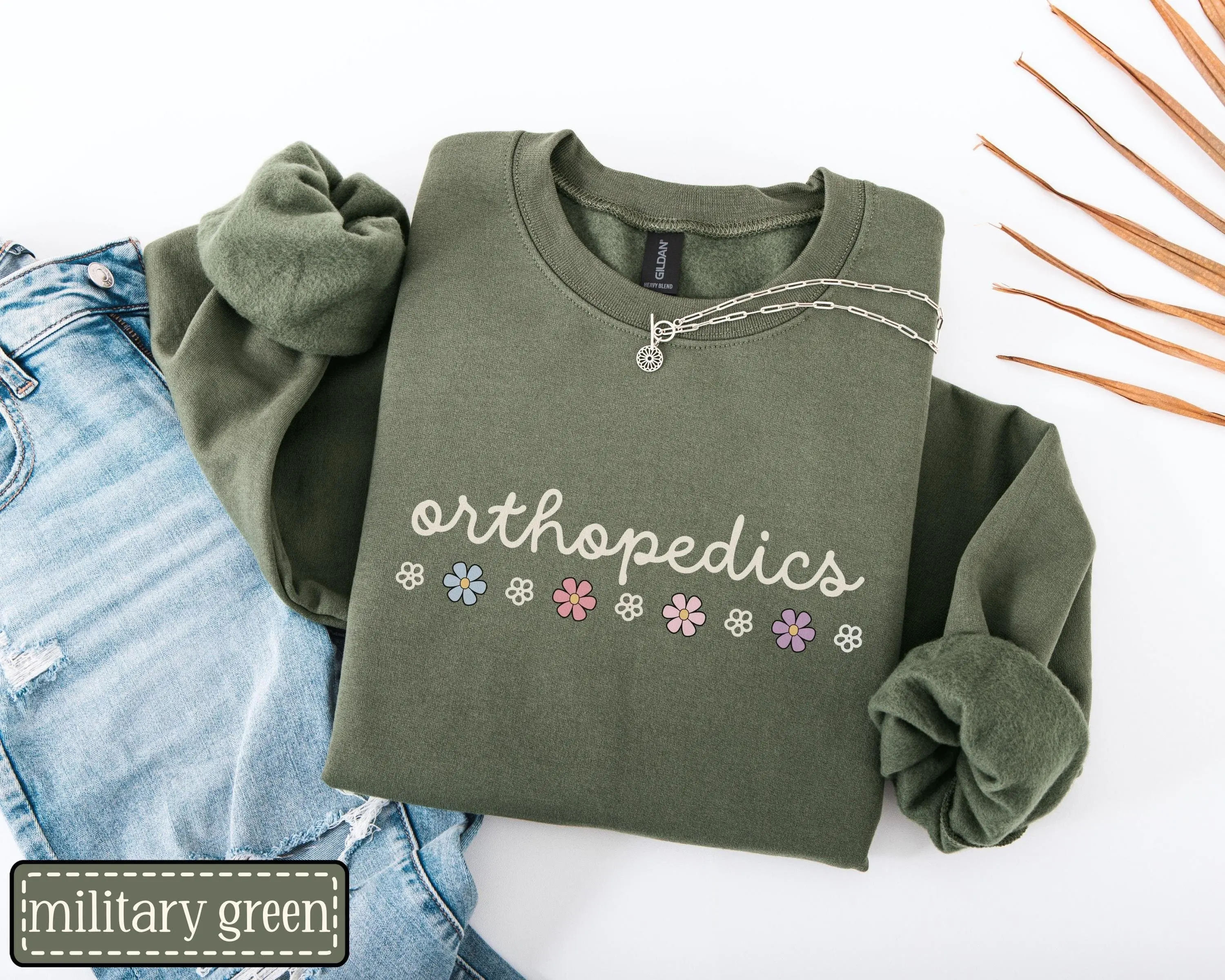 Orthopedics T-Shirt, Sweatshirt - Ortho Flower Work Sweater • Orthopedic Nurse Crewneck • Ortho Surgeon Doctor Gift • Ortho Crew Nurse Group Gifts