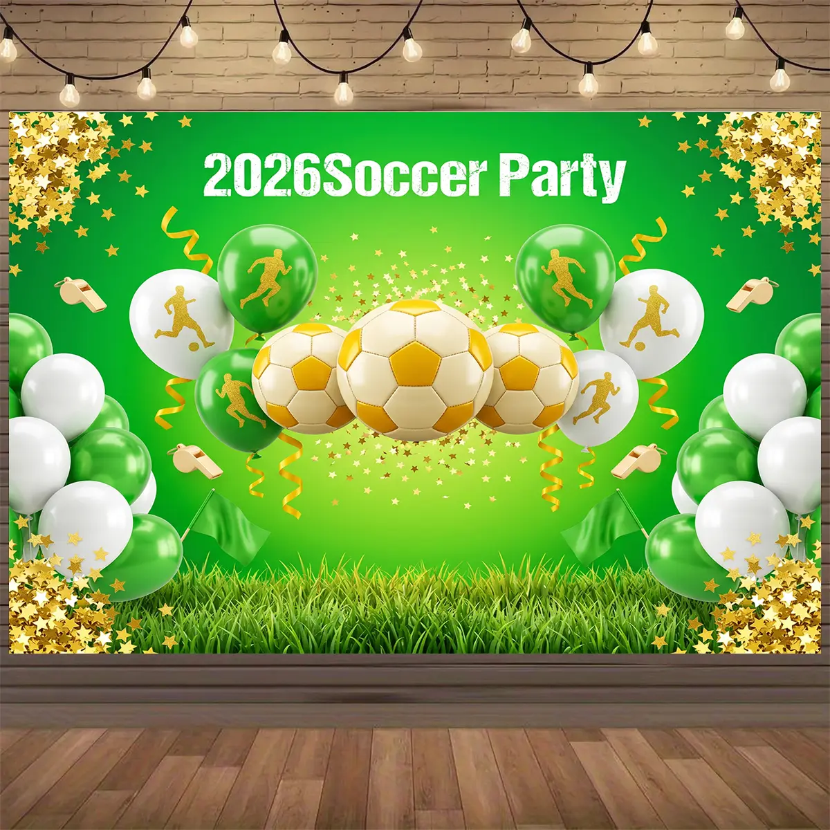 2026 Soccer Birthday Party Backdrop Green Lawn Football Game Printed Polyester Photography Background Indoor Outdoor Home Wall Room Decor Ideal for Teen Boys Sports Theme Party Photo Shoot Props, Party Banner