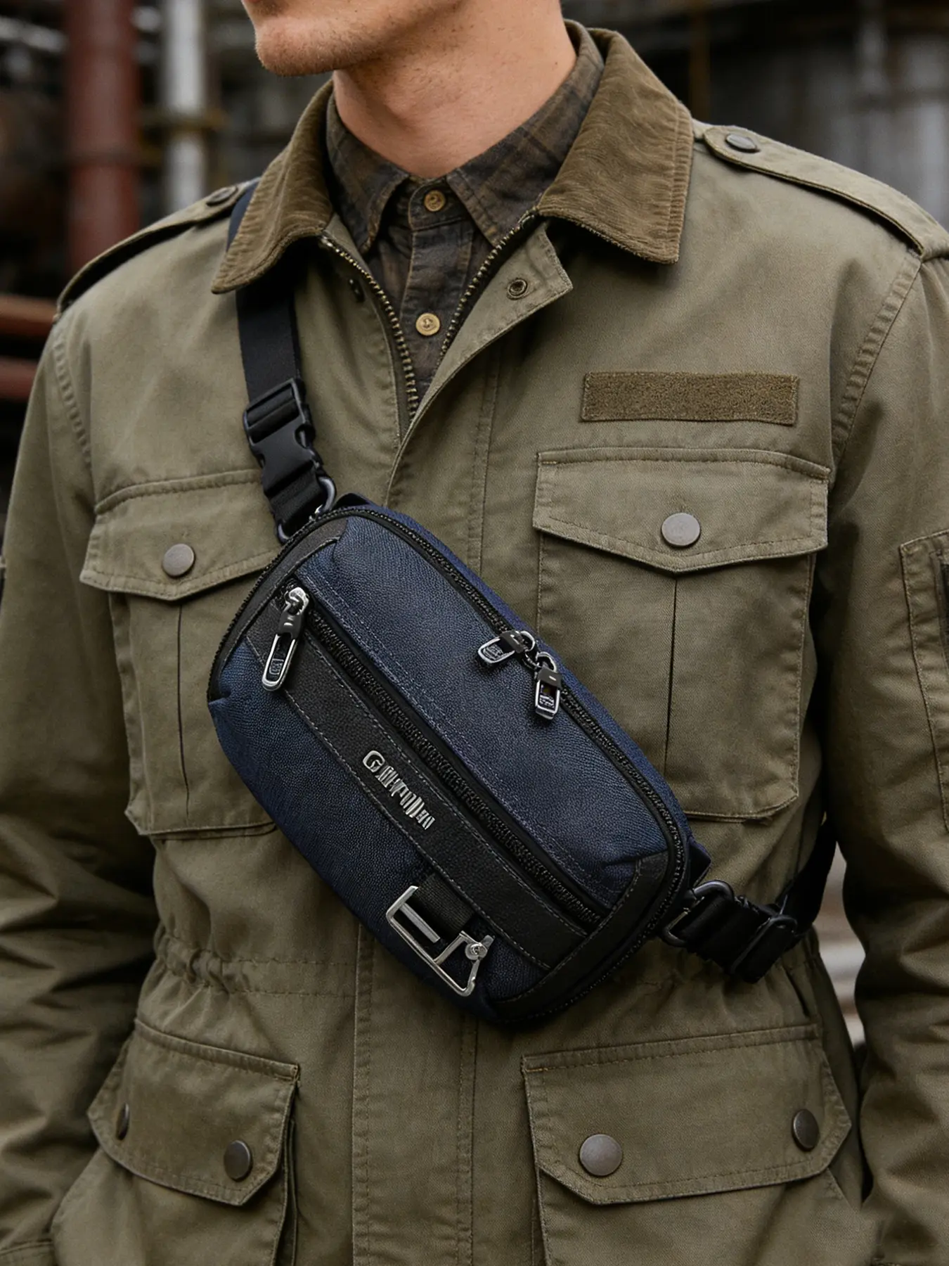 1PC Men's crossbody bag, Zipper belt bag, solid color shoulder bag, zipper closure, simple and lightweight, suitable for daily commuting, outdoor travel, sports, cycling and walking, suitable for students, campuses