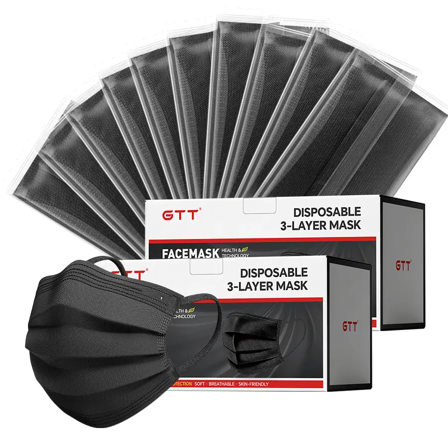 [Protective Masks][ BUY ONE GET ONE FREE] GTT Adult Face Masks Disposable Individual Package (Black, White, Blue) Low Allergy 3-Layer Non-woven Melt-blown Filter Breathable Protection Mask for Travel Daily Protection Against Droplets
