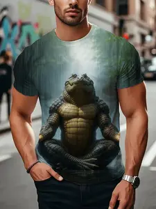 Men's Plus Size Oversized Full-Body 3D Crocodile & Reptile Print T-Shirt - Funny Suitable for Theme Parties, Casual Summer Short-Sleeve Crew Neck Shirt with Crocodile Patterns, Casual Attire for Reptile Lovers (Dry Care), PLUS SIZE