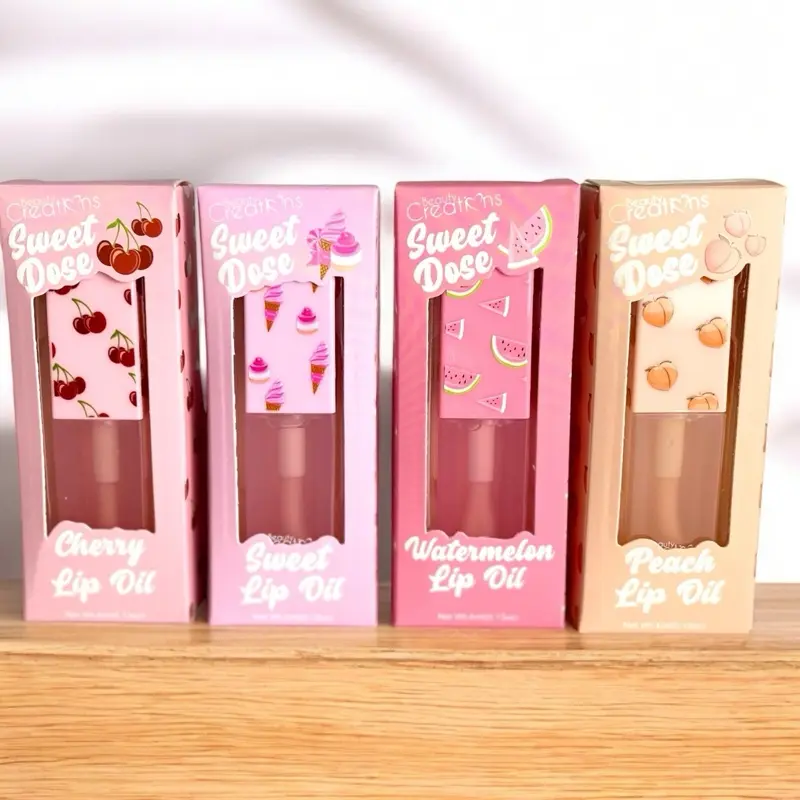 Sweet Dose Lip Oil - Radiant Nourishing Glossy Moisturizer, Lip Care Cosmetic with Jojoba Oil & Vitamin E, Hydrating Formula, Cherry, Sweet, Watermelon, Peach Flavors