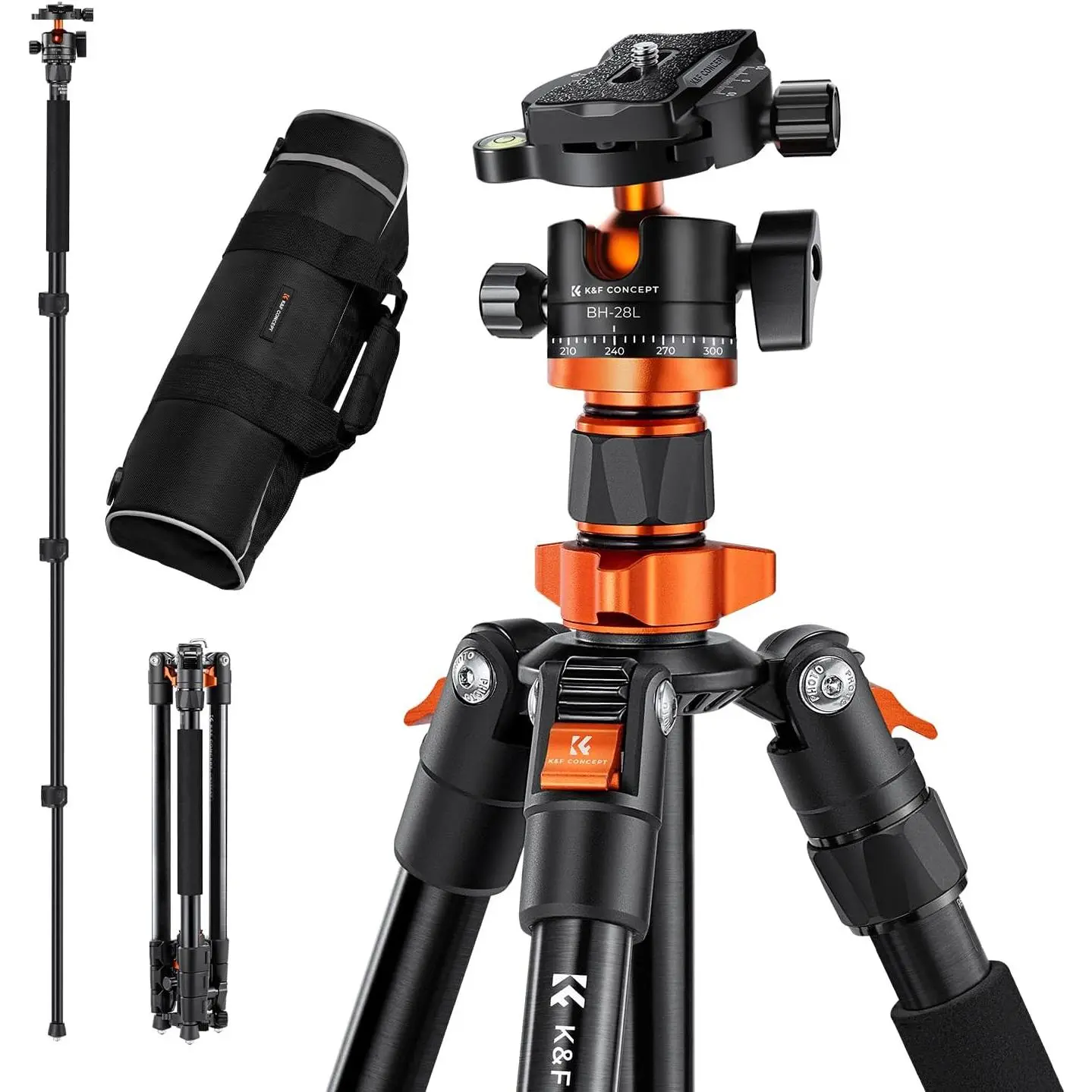 K&F Concept 62in Aluminium DSLR Camera Tripod with Lock - Lightweight Compact, Foldable Legs, Quick Setup Metal Detachable Monopod, 360 Panorama Ball Head, Quick Release Plate for Travel & Work (K254A1+BH-28L SA254M1) Camera Accessory