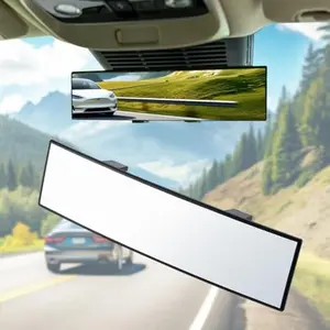 11.8" Clip-On Panoramic Rear View Mirror – Wide Angle Convex Interior Mirror, Universal Fit for Cars & SUVs