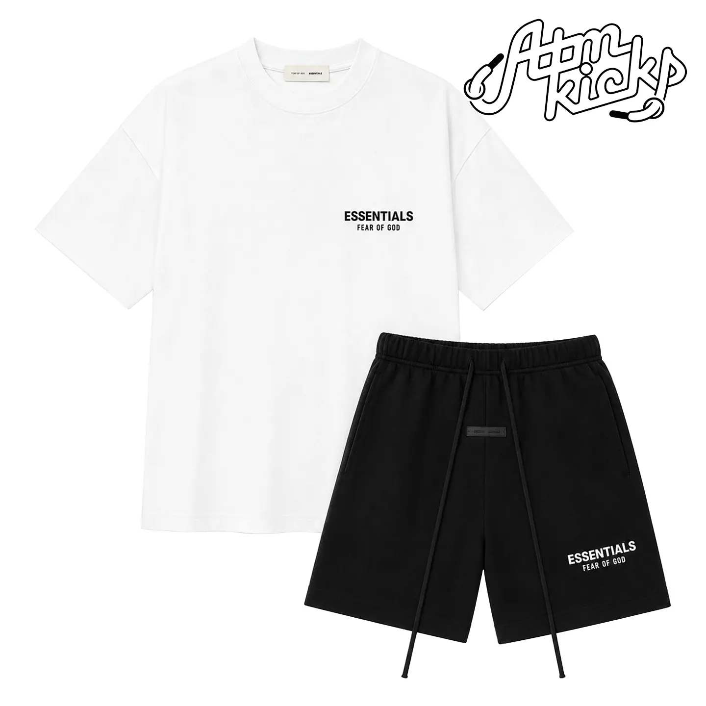 (Tee and Shorts) Fear of God Essentials T-shirt & Shorts SetStretch Jet Black/Bright White OVER SIZE Casual Wear Comfortable FitSimple Design Versatile Everyday Wear Menswear TopsCrewneck ShortSleeve Light