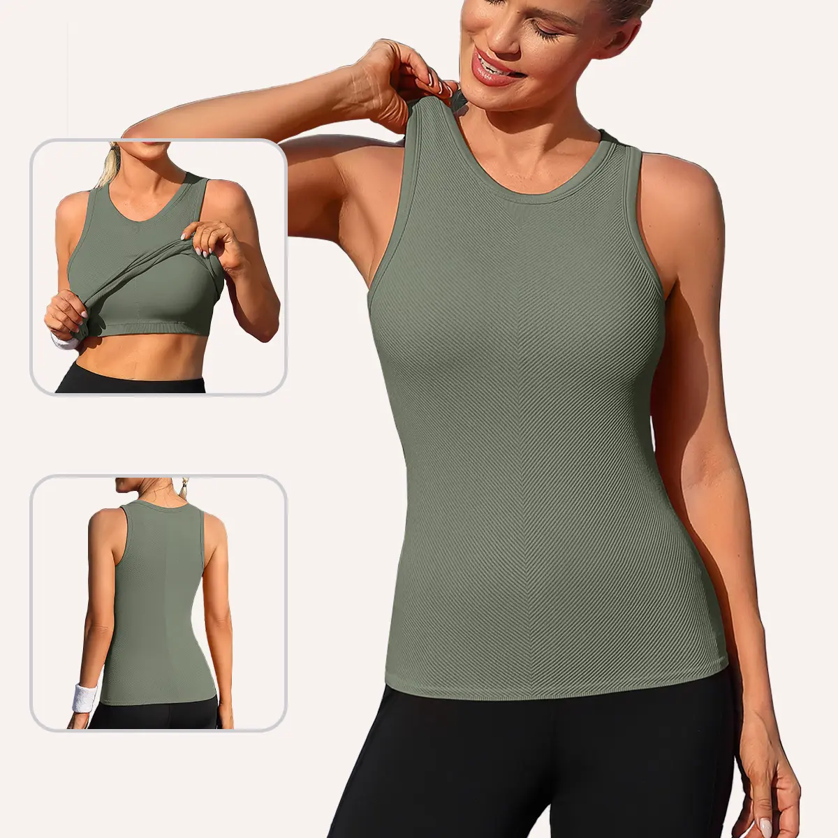ATTRACO Women's Seamless High Neck Workout Tank Top with Built-in Bra & Removable Padding for Yoga & Gym Training summerwins