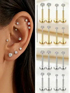 7PCS Stainless Steel Threadless Nose Piercing Rings for Nostrinal, Tragus, Helix and Labret Piercing, With Wearing Guide Taper include