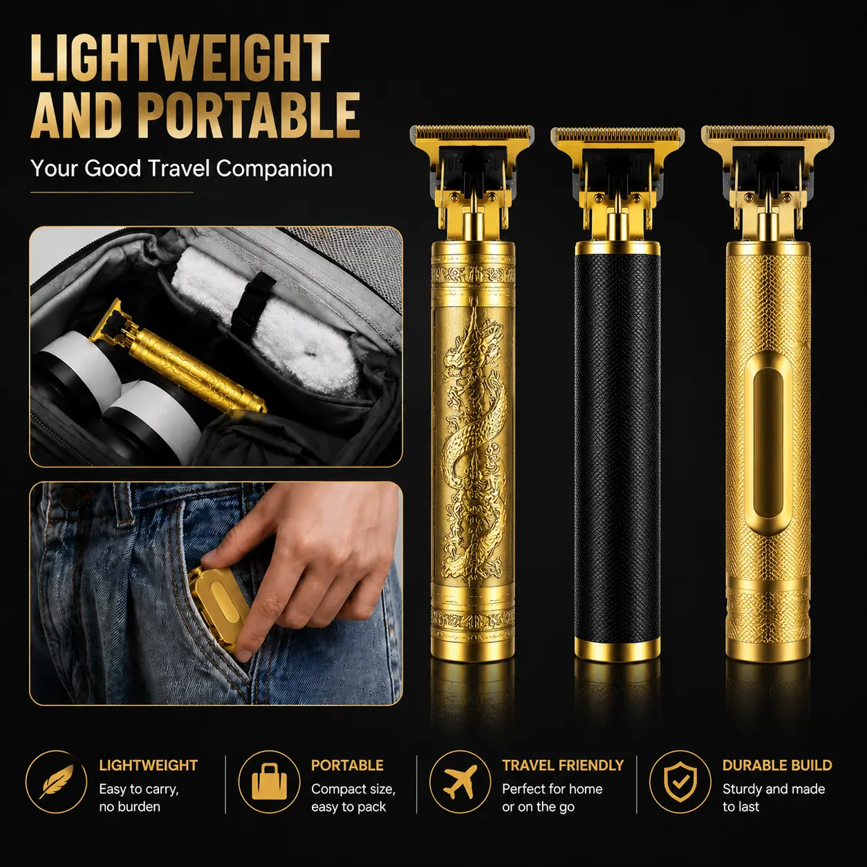 Men’s Professional Hair & Beard Trimmer, Cordless 0-Gap T-Blade Electric Clipper, Rechargeable Grooming Kit with 4 Guide Combs