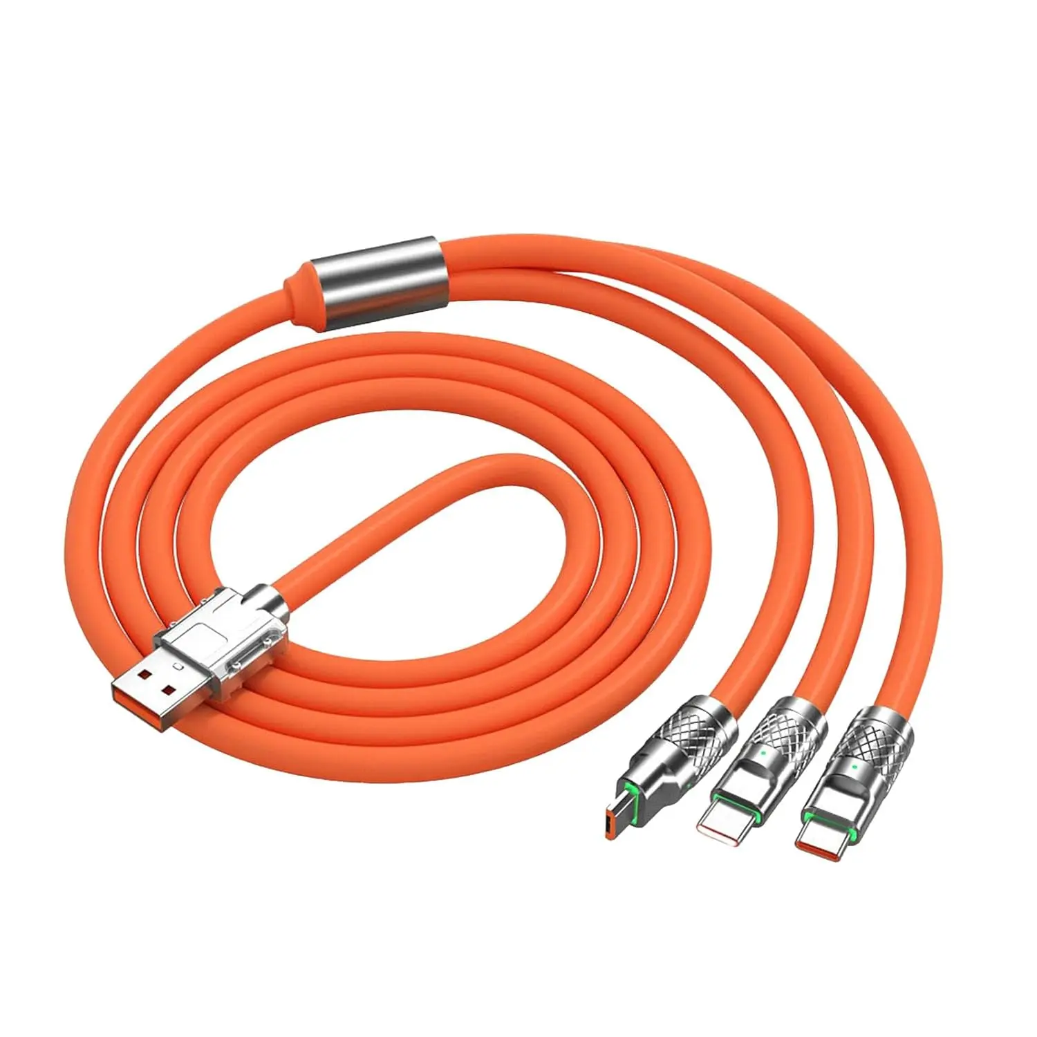 120W Multifunctional High Power 3-in-1 Glow in the Dark USB Cellphone Charger Cable - 4ft Super Fast Charging Cable with Self-Illuminating Ports for Night Pickup, Compatible with iPhone, Samsung, Android, Type-C Devices (1.2m/47.3in)