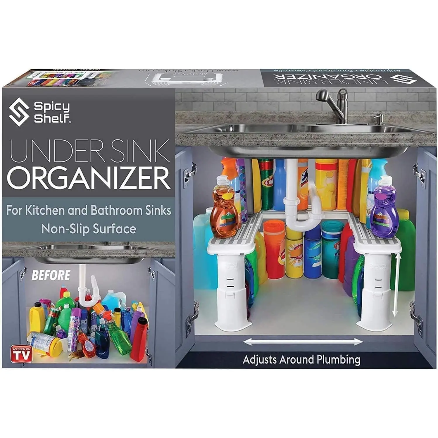 Spicy Shelf Kitchen Organization Bundle | Under Sink Organizer + Spicy Shelf Premium Expandable 2-Tier Spice Rack & Cabinet Organizer