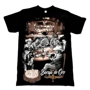 Baraja De Oro T-Shirt | Mexican Narco Style Graphic Tee | Norteño Cowboy Corrido Shirt for Men | Vintage Bandidos Card Game Scene | Chicano Streetwear Cotton Menswear Tee