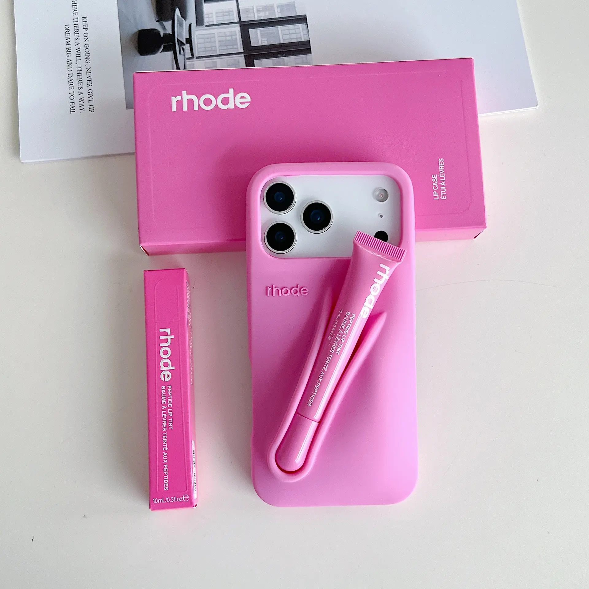 Rhode Style Lip Gloss Holder Phone Case for iPhone 11 12 13 14 15 16 17 Pro Max, Soft Silicone Shockproof Cover with Built in Lip Balm Slot, Cute Aesthetic Protective Case for Women