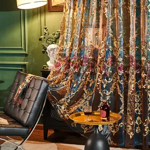 Vintage Style Floral Pattern Embroidered Curtain, 1 Count Retro Decorative Drapes, Heavy Curtain, Curtain Blinds, Home Textile, Window Decorations Supplies for Home Living Room Bedroom, Interior Decoration Accessories