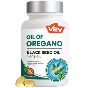 VEV Oil of Oregano, with Black Seed Oil, Moringa and Ginger, Carvacrol-Rich, Aceite de Oregano, Edible Healthcare Dietary, 60 Softgels