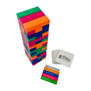 Totika Therapy Game Five Card Set with 48 Colored Stackable Blocks - Self Esteem, Junior, Teen/Adult, Life Skills and Icebreaker - A Game of Fun, Skill and Communication