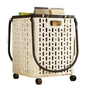 Wheeled Laundry Basket - Chic, Collapsible Laundry Hamper, Portable Folding Home Organizer for Bathroom and Kitchen Storage