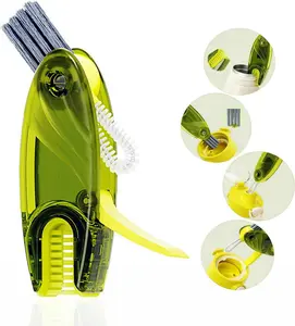4 in 1 Cup Lid Cleaning Brush Set Multifunctional Bottle Brush Cleaner Tiny Bottle Cup Lid Brush Straw Cleaner Tools Mini Silicone Bottle Cup-Holder Cleaner with Hook Remover 1pc Bright Green