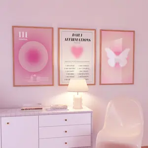 Pink Aura Poster Set, Set of 3 Affirmation Poster, Trust Graident Poster Set, Retro Aura Poster, Poster Décor, Poster