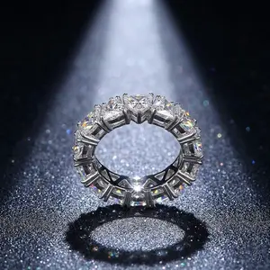 Plating  Silver Engagement Promise Ring for Women Eternity Ring, Triangle Cushion Cut Cubic Zirconia CZ Fine Ring, Full Eternity Wedding Band