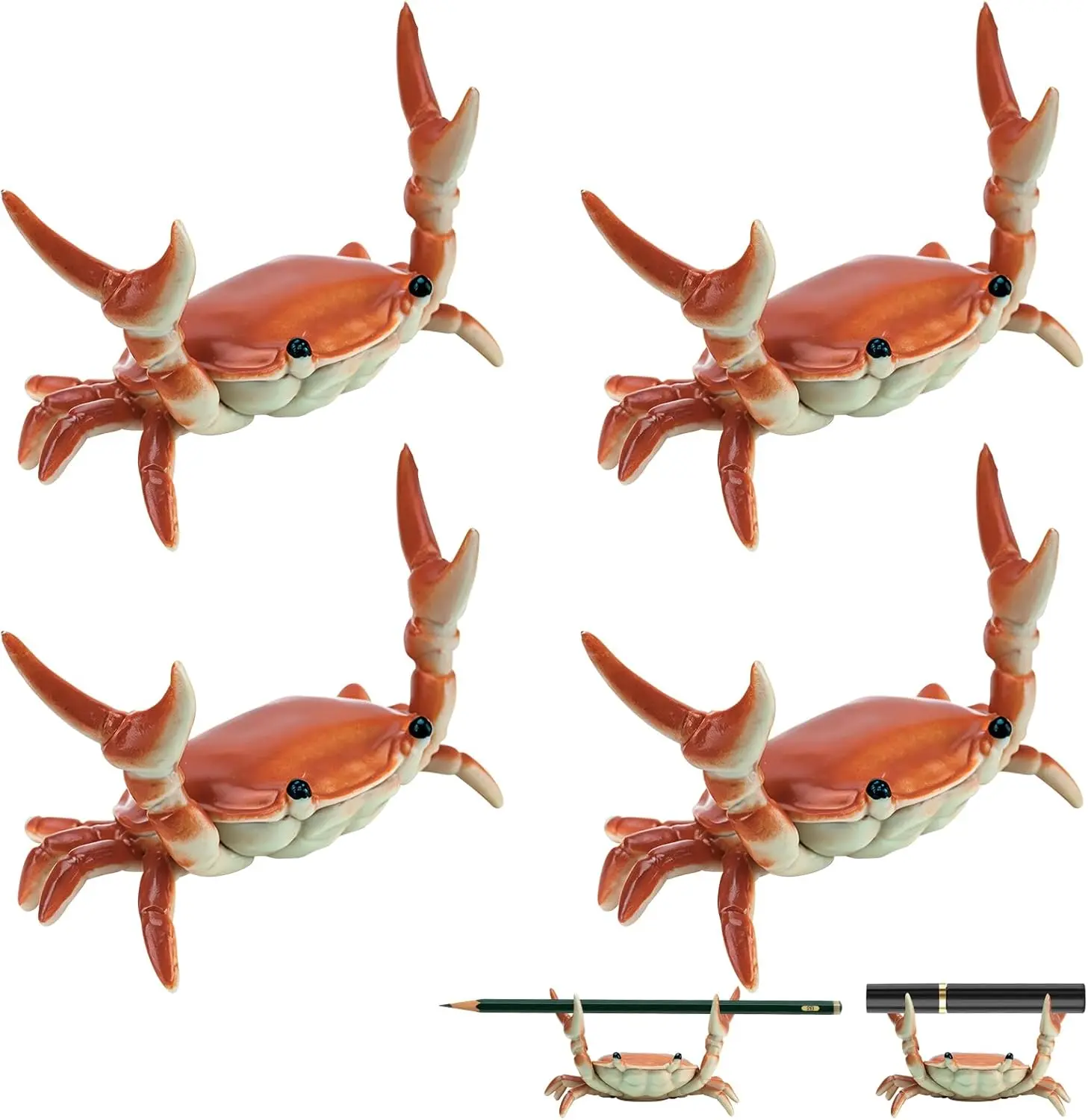 4PCS Red Crab-Shaped Desk Pen Holder, Fun Office Desk Accessories, Cute Stationery Organizer for Home & School, Ideal Gift for Friends & Family