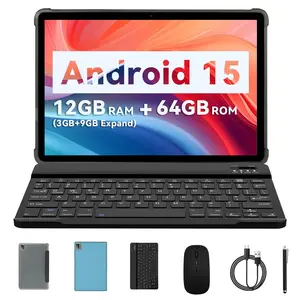 10.1 Inch Android Tablet PC with Bluetooth-compatible Keyboard Mouse Case, Quad Core Processor, 12gb RAM (3g + 9g Expansion), 64GB Storage