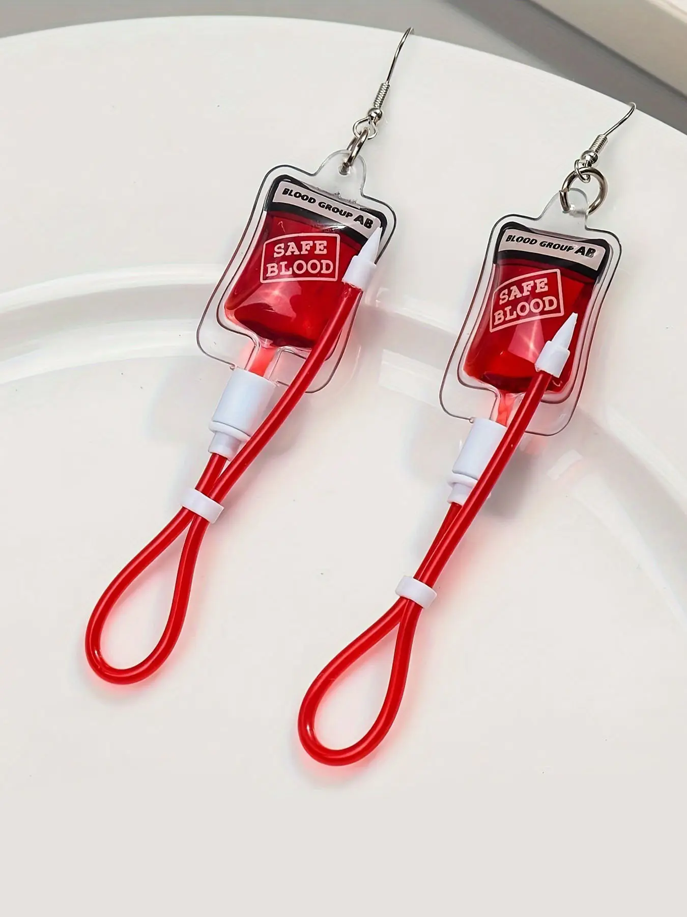 Vampire Blood Bag Punk Style Earrings - Witchy Jewelry 1 Pair Gothic-Inspired Resin Stainless Steel Hooks for Women - Halloween Party Accessory, All-Season Wear