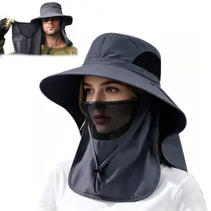 Outdoor UV Sun Protection Wide Brim Hat with Face Cover & Neck Flap, Water-Resistant Unisex Breathable Lightweight Quick Dry Bucket Cap for Hiking Camping Fishing Safari, Ideal Father's Day Gift for Men Women