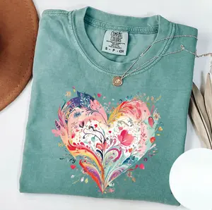 Comfort Colors Watercolor Heart Shirt, Valentines Day Gift, Colorful Heart Shirt, Valentines Day Heart Shirt, Gift For Mom, Aesthetic Tee