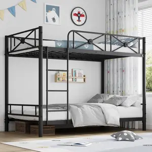 Heavy Duty Metal Twin Bunk Bed with Safety Guard Rails Space Saving Industrial Bunk Beds for Bedroom Dorm School