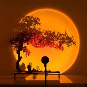 USB Powered 7 Colors LED Selfie Light, Portable USB Selfie Ambient Light, LED Sunset Projector Night Light, Selfie Background Light, Adjustable Atmosphere Light