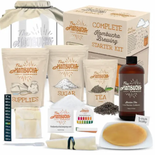 Kombucha Home Brewing Starter Kit | 5-Inch Large Scoby Kombucha Starter Kit | Complete Kit Includes What You Need w/ 16 oz Starter Tea, Brewing Jar & Brewing Supplies | Brew Unlimited Kombucha