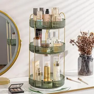 360 °     Rotating Makeup Organizer - Large Capacity Cosmetic and Skincare Dresser |     Spinning Perfume Organizer Vanity Shelf (3 Tiers, Green) |     Lazy Susan Tray Bathroom Organizer Boxes 3Tiers-Gold