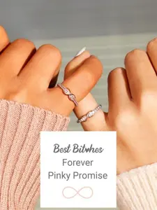 Forever Best Friends Pink Oath Infinity Symbol Ring Set - Best Bitches Pinky Promise White Gold-Plated Rings for Unbreakable Bond Matching Friendship Rings Adjustable Ring
