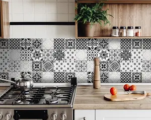 360 stand Peel-Stick Decorative Vinyl Wall Stickers, 24 Pieces 5x5 in Easy-Remove Black White Gray Colorful Tiles for Kitchen Stick on Backsplash & Room Home Decoration