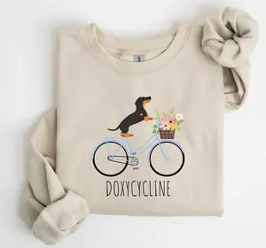 Doxycycline Pharmacy Pun T-Shirt / Sweatshirt / Hoodie , Dachshund on Bicycle, Pharmacists Shirt, Pharmacists and Technicians , Veterinary tee Cotton Fabric