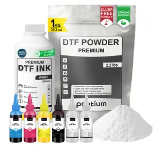 DTF Full Workflow ,DTF Set, DTF Bundle - Complete Bundle - White Ink 16.9 fl oz (500ml) and CMYK Set 3.38 fl oz (100ML) and Hot Melt Adhesive Powder 2.2 lbs