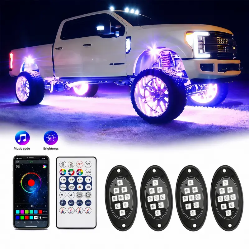 RGB LED Car Rock Lights Kit - IP68 Waterproof, APP Remote Control, Music Mode, Neon Chassis Auto Light Up for Jeeps, Off-Road Vehicles, Vehicle Accessories, Accessories for Car