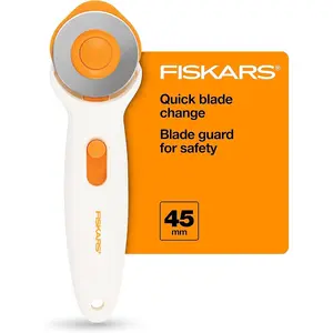 Fiskars 45mm Rotary Fabric Cutter with Premium Steel Blade, Fabric Cutting Tool for Multiple Layers, Right-Left Handed Use, Easy Safe Blade Change, Sewing and Quilting Supplies
