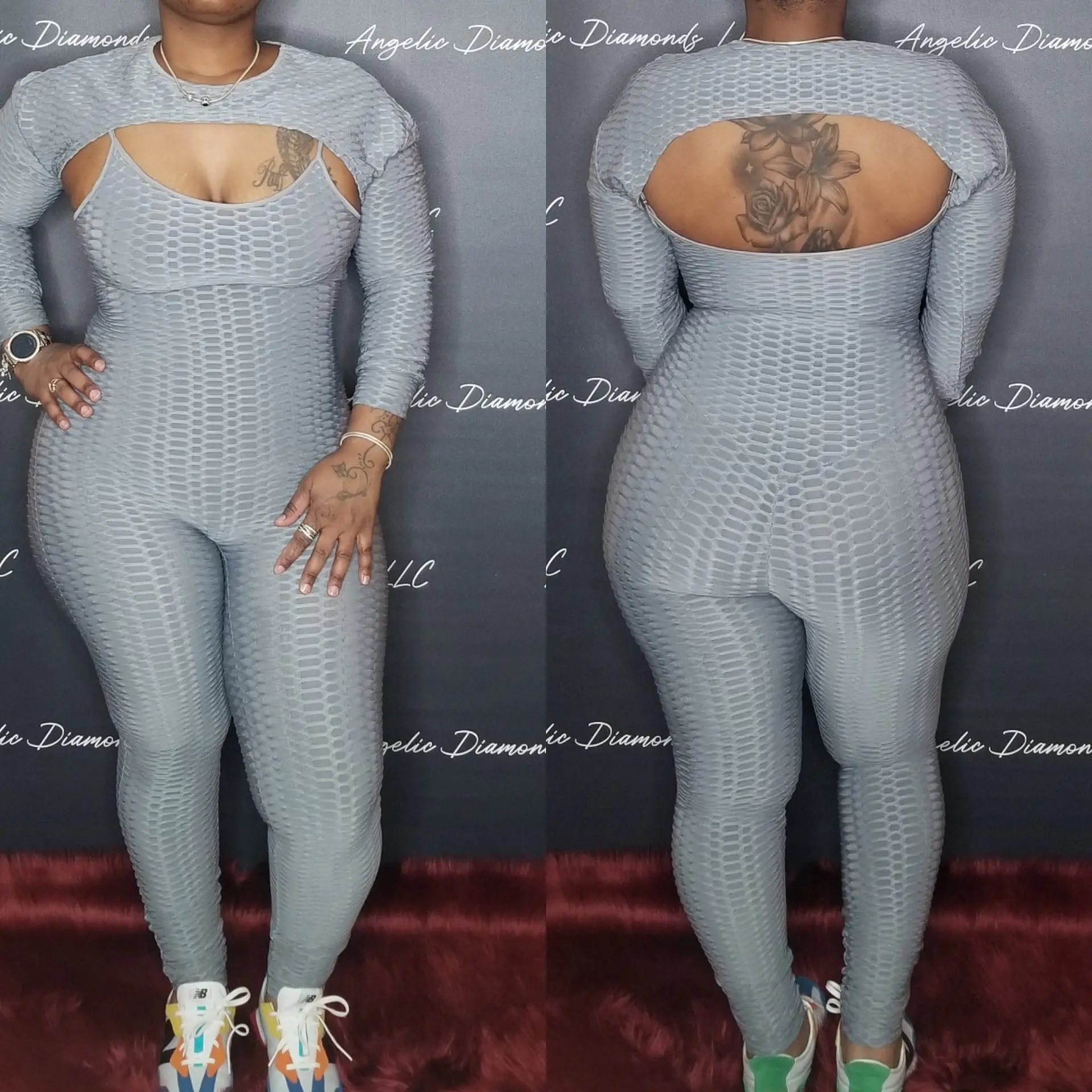 Gray 2 piece bodysuit