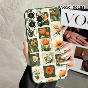 Vintage Floral Stamps Stylish Soft Case for iPhone11/12/13/14/15/16/plus/promax/x/xs/xr/xsmax Case Lightweight, Anti-Scratch, Perfect for Everyday Use