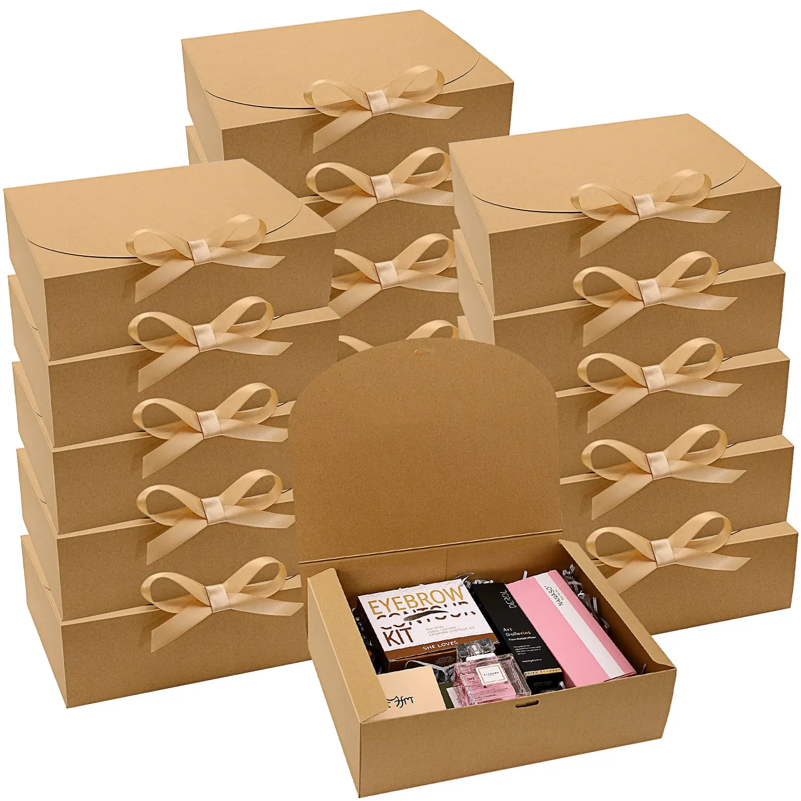 Kraft Paper Gift Box with Ribbon, 10pcs/set Gift Wrapping Box with Lid, Gift Boxes for Presents, Gift Packaging Supplies for Wedding Birthday Party, Beautiful Gift Box, Classy Gift Box, Elegant Gift Box Design