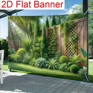 Lush Garden Banner with Wooden Fence and Climbing Plants, Polyester Wall Decor Wall Hanging Backdrop for Living Room, Bedroom, Office, Outdoor Parties, Festive Gifts, Outdoor Banners